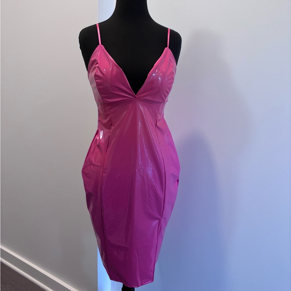 Fashion Nova Shiny Pink Strapless Dress